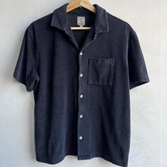 GAP Women's XS Blue Short Sleeve Button Down Shirt Top Terry Cloth Terrycloth - Picture 1 of 11